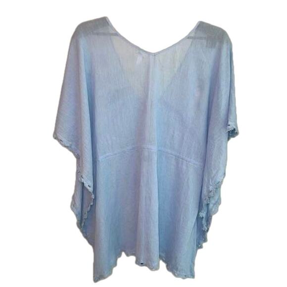 Seafolly Australia Sky Blue Crepe Swim Coverup Tassel Tie Embroidery Hem Size M - Picture 2 of 11